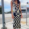 Baddie Summer Baddie V Neck Vintage Plaid Dress