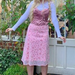 Baddie Floral Print High Waist Midi Skirt