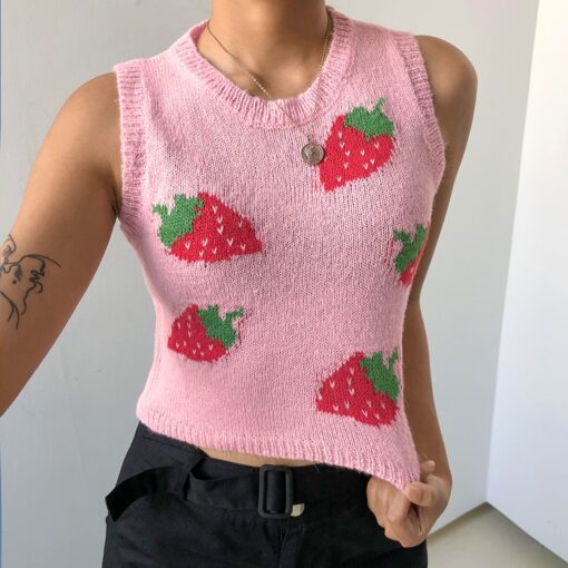 Pink Sweat Strawberry Baddie Tank Knitted Crop Top