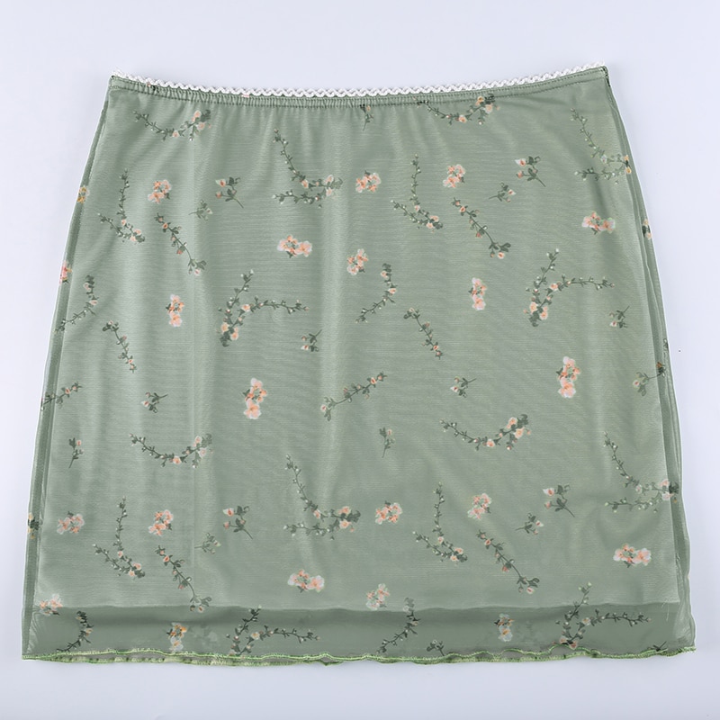 Baddie Floral Print Mesh Sweat Skirt