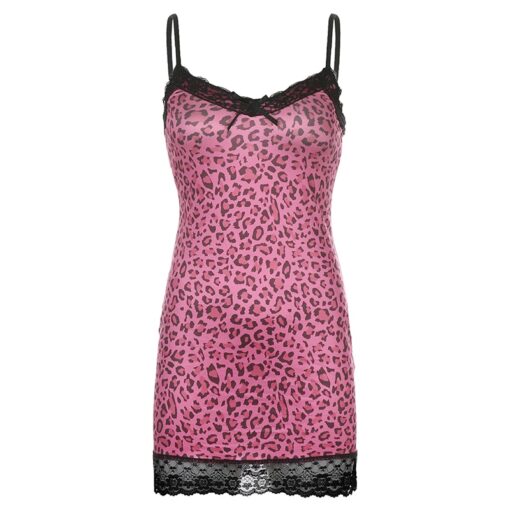 Baddie Lace Frill Leopard Pattern Mini Dress