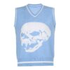 Baddie Skull Print Sleeveless Preppy Style Knitted Sweater (Many Colors)