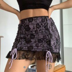 Baddie Floral Print Lace Baddie Harajuku Punk Skirt