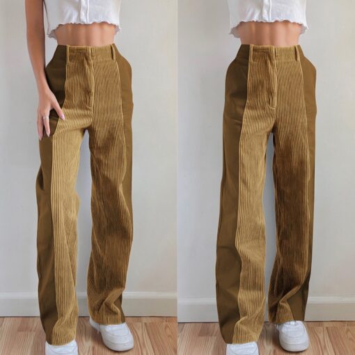 Baddie Elastic High Waist Corduroy Patchwork Pant