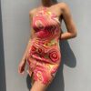 Baddie Wave Pattern Backless Halter Dress