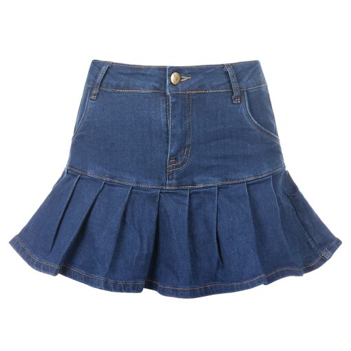 Punk Baddie Denim Mini Pleated Skirt