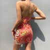 Baddie Wave Pattern Backless Halter Dress