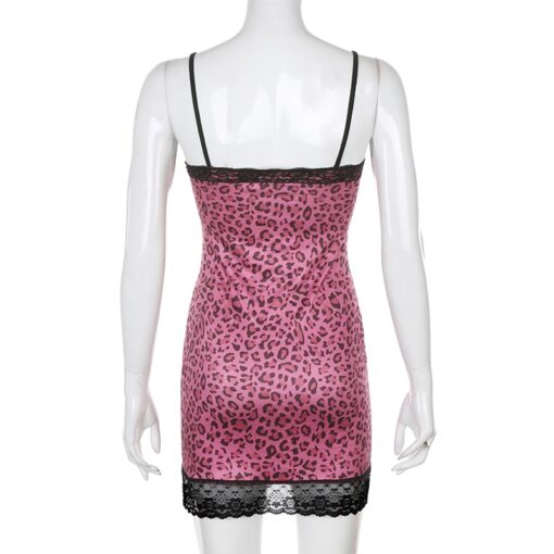 Baddie Lace Frill Leopard Pattern Mini Dress