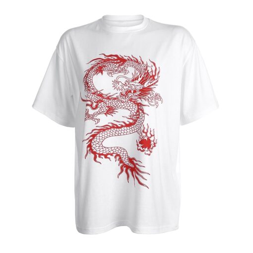 Chinese Style Dragon Printed Oversized Baddie Tshirt