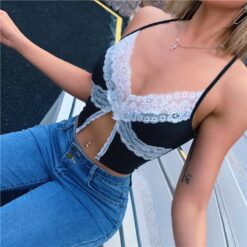 Split Patchwork Lace Sexy Baddie Cami Crop Top