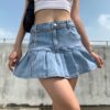 Punk Baddie Denim Mini Pleated Skirt