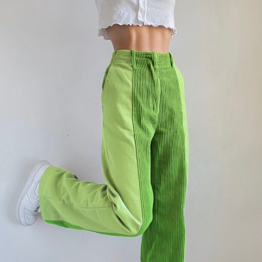 Baddie Elastic High Waist Corduroy Patchwork Pant