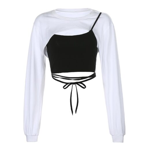 Fake 2 Pieces Asymmetrical Baddie Crop Top