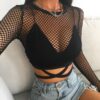 Baddie Fishnet Sexy Long Sleeve Crop Top