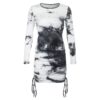 Baddie Chic Drawstring Tie Dye Long Sleeve Dress