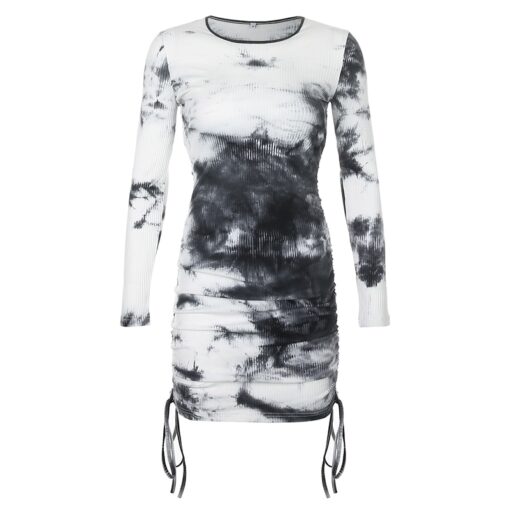 Baddie Chic Drawstring Tie Dye Long Sleeve Dress