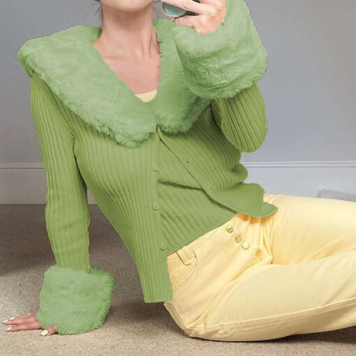 Thin Furry Knitted Chic Cardigan Baddie Sweater