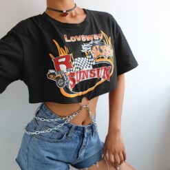 Baddie Punk Short Sleeve Harajuku Cotton Chain Crop Top