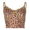 Lace Leopard Frill Spaghetti Strap Cami Top