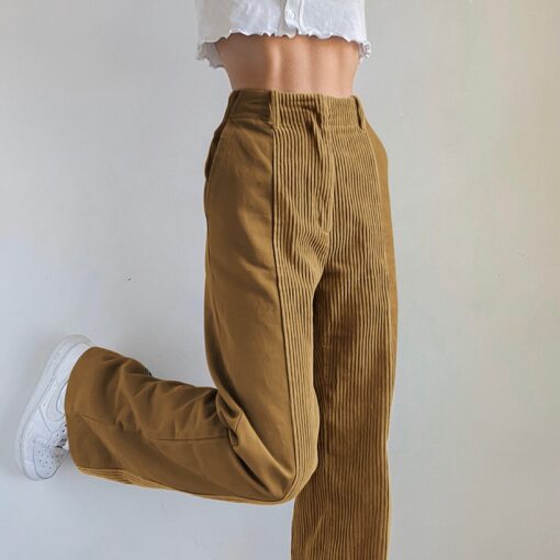 Baddie Elastic High Waist Corduroy Patchwork Pant