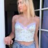 Frill Lace Floral Print Baddie Crop Top