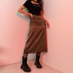Baddie Chic Vintage High Waist Satin Midi Skirt