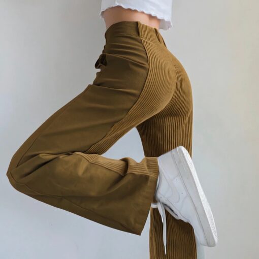 Baddie Elastic High Waist Corduroy Patchwork Pant