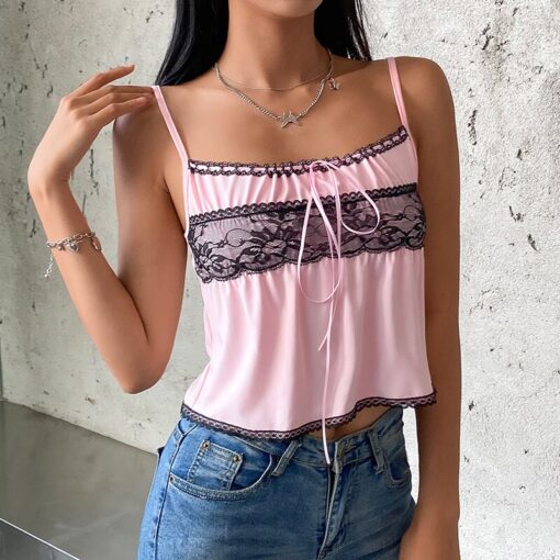Lace Baddie Aesthetic 90s Frill Ruffles Cami Crop Top