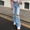 Baddie Streetwear Ripped Flare Jean