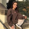 Brown Casual Mushroom Crewneck Baddie Sweatshirt