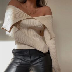 Baddie Ribbed Off Shoulder Chic Long Sleeve Sweater