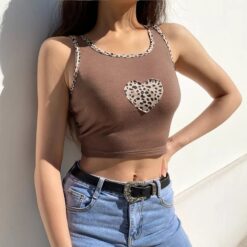 Casual Summer Leopard Heart Baddie Crop Top