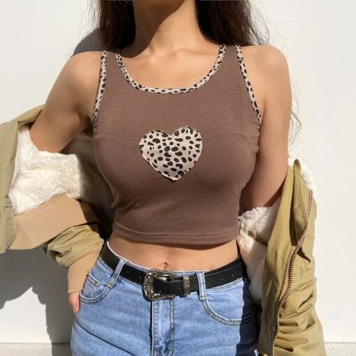 Casual Summer Leopard Heart Baddie Crop Top