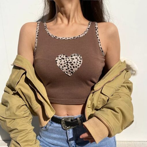 Casual Summer Leopard Heart Baddie Crop Top