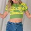 Baddie Floral Knitted Short Sleeve Crop Sweater