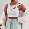 Bandage Hollow Out Ribbed Baddie Sport Crop Top